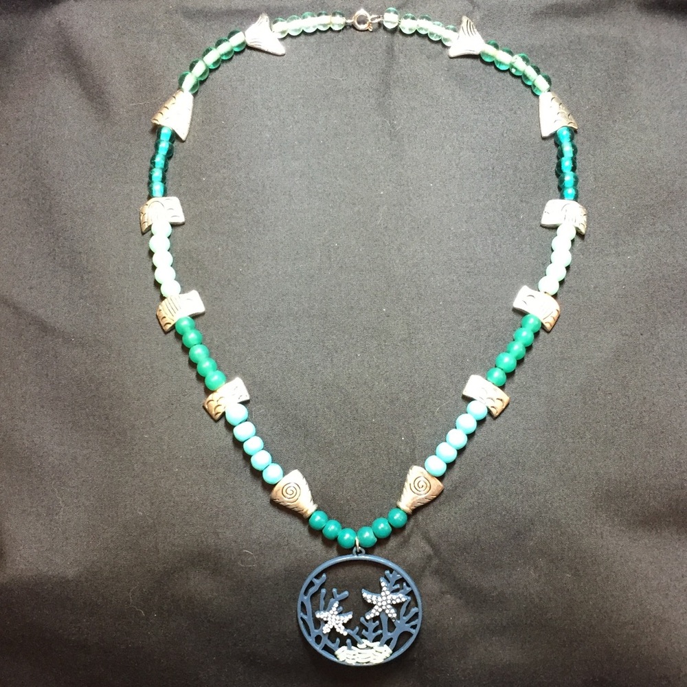 Sea Ocean Themed Necklace Green Blue and Fish